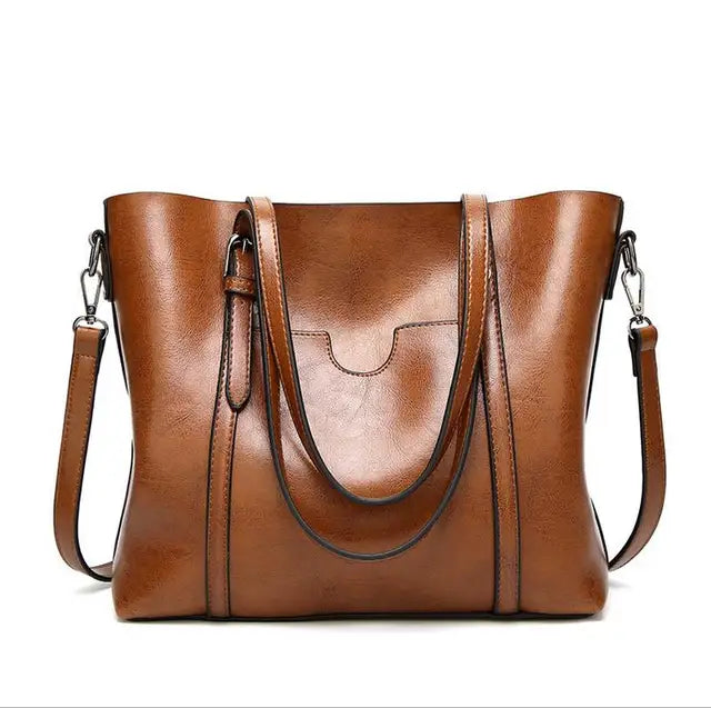 Oil Wax Women’s Leather Handbag – Luxury Lady Hand Bag with Purse Pocket & Messenger Design