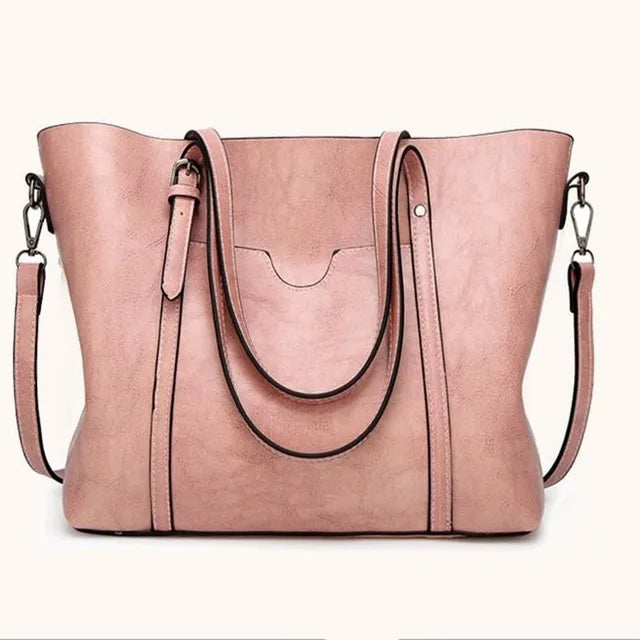Oil Wax Women’s Leather Handbag – Luxury Lady Hand Bag with Purse Pocket & Messenger Design