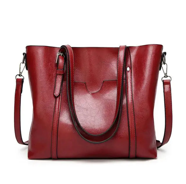 Oil Wax Women’s Leather Handbag – Luxury Lady Hand Bag with Purse Pocket & Messenger Design