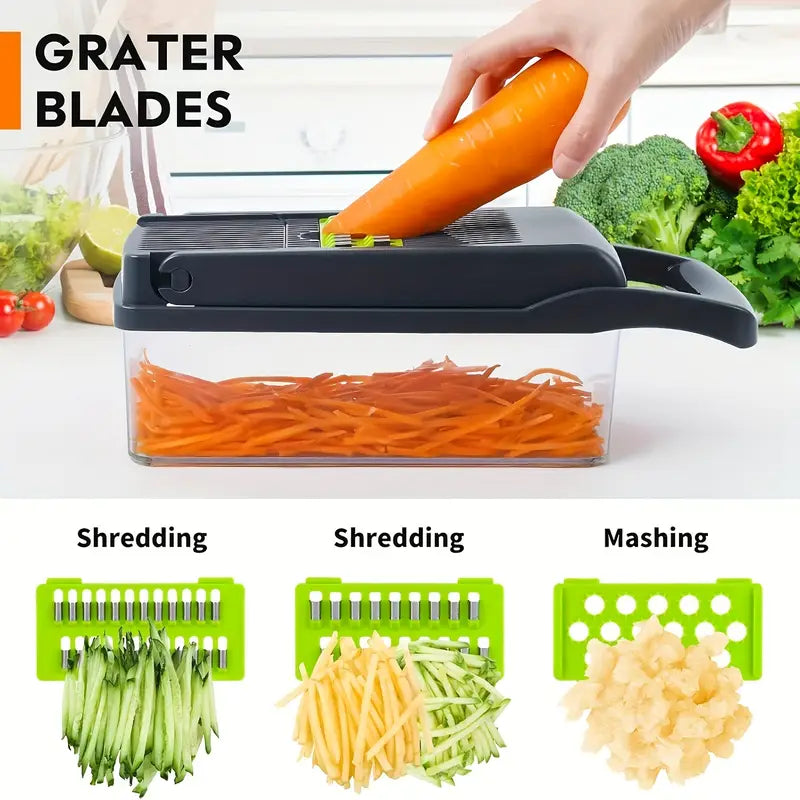 16-in-1 Professional Vegetable Chopper – Multi-Functional Slicer, Dicer & Food Prep Tool with 8 Blades & Storage Container