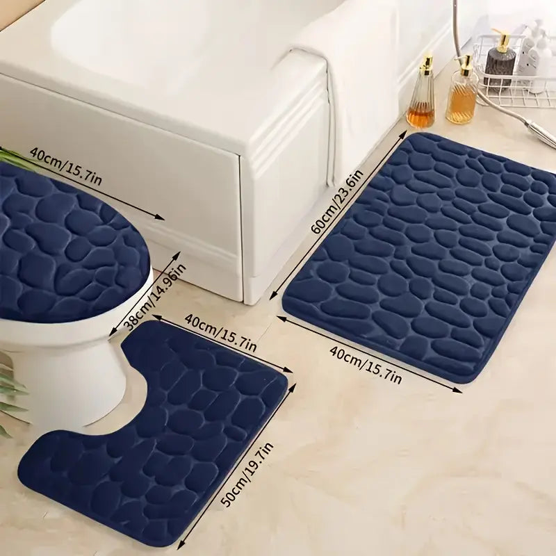 3pcs Embossed Quick-Drying Bath Mat Set – Non-Slip, Soft & Durable