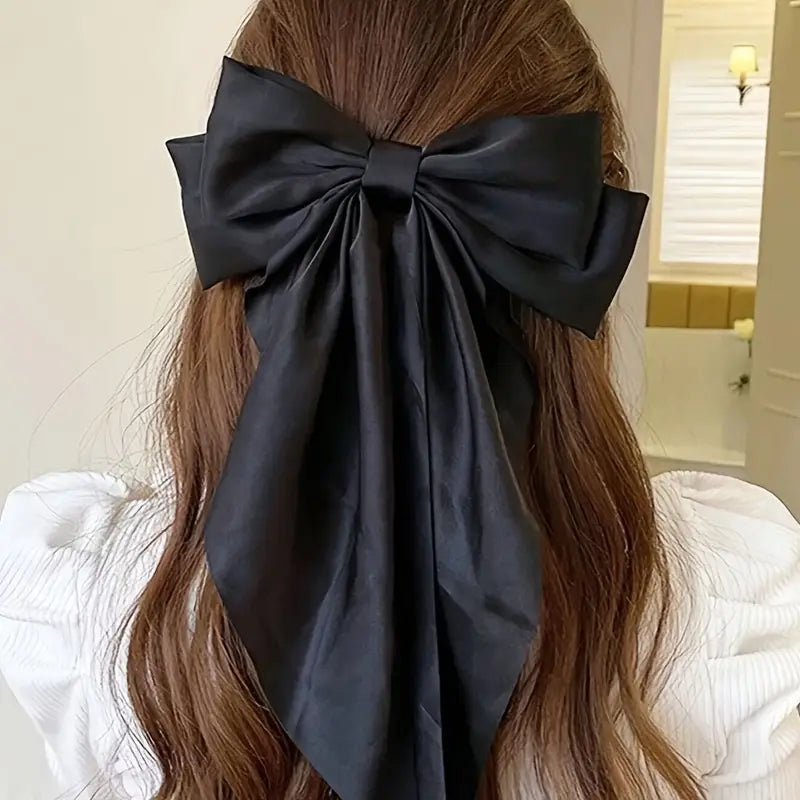 3pcs Large Satin Bow Hair Clips – Elegant Black, White & Pink Hair Accessories for Women