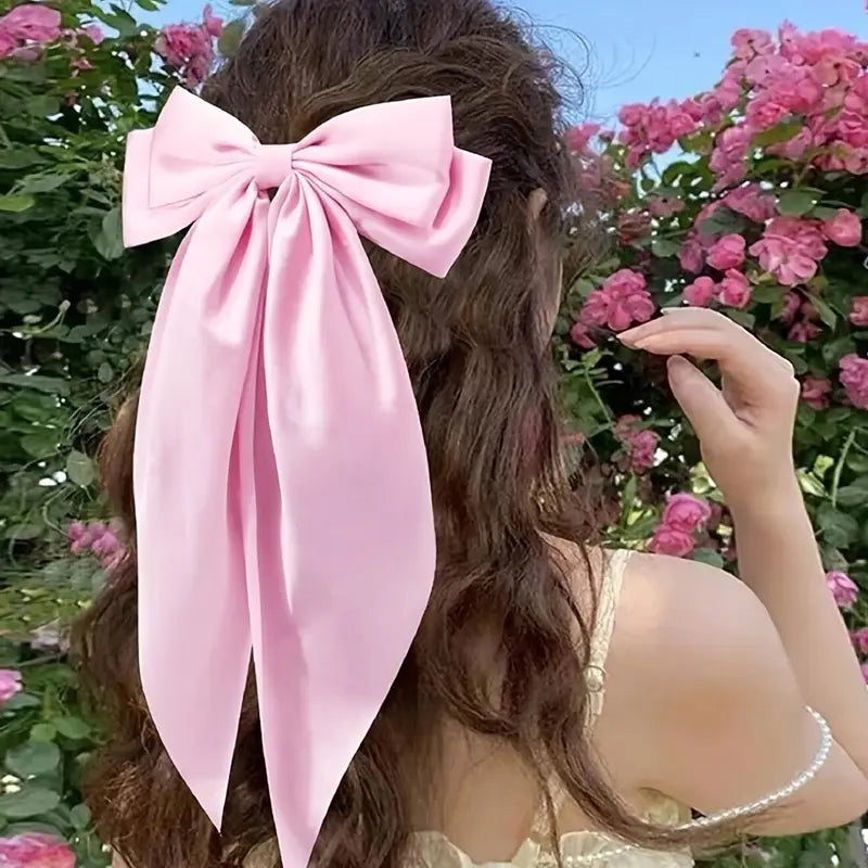 3pcs Large Satin Bow Hair Clips – Elegant Black, White & Pink Hair Accessories for Women
