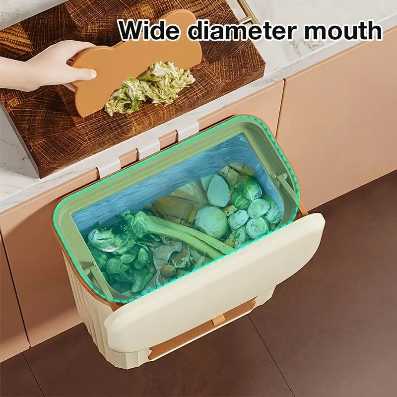 12L Wall-Mounted Kitchen Trash Can with Odor-Blocking Lid – Compact Wastebasket with Squeegee & Bag Storage Box for Cabinets, Under Sink & Counter tops
