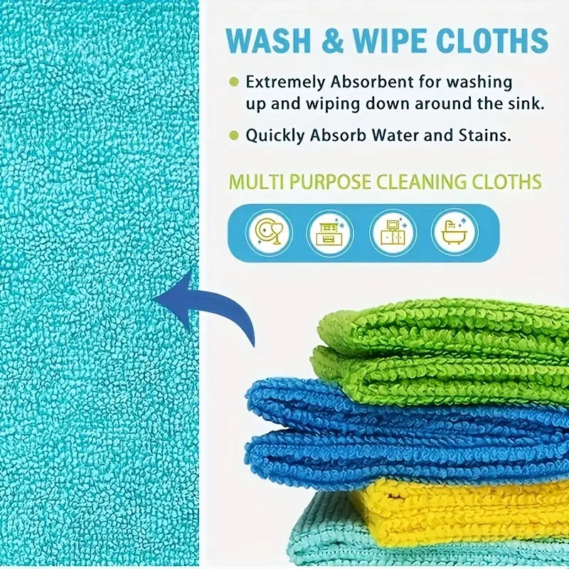 Multi-Purpose Microfiber Cleaning Cloths – 10 or 20pcs Set | Reusable, Absorbent & Quick-Dry Towels for Kitchen, Yard & More