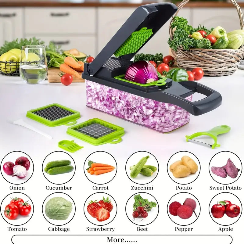16-in-1 Professional Vegetable Chopper – Multi-Functional Slicer, Dicer & Food Prep Tool with 8 Blades & Storage Container