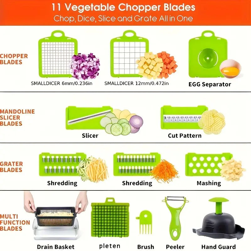 16-in-1 Professional Vegetable Chopper – Multi-Functional Slicer, Dicer & Food Prep Tool with 8 Blades & Storage Container