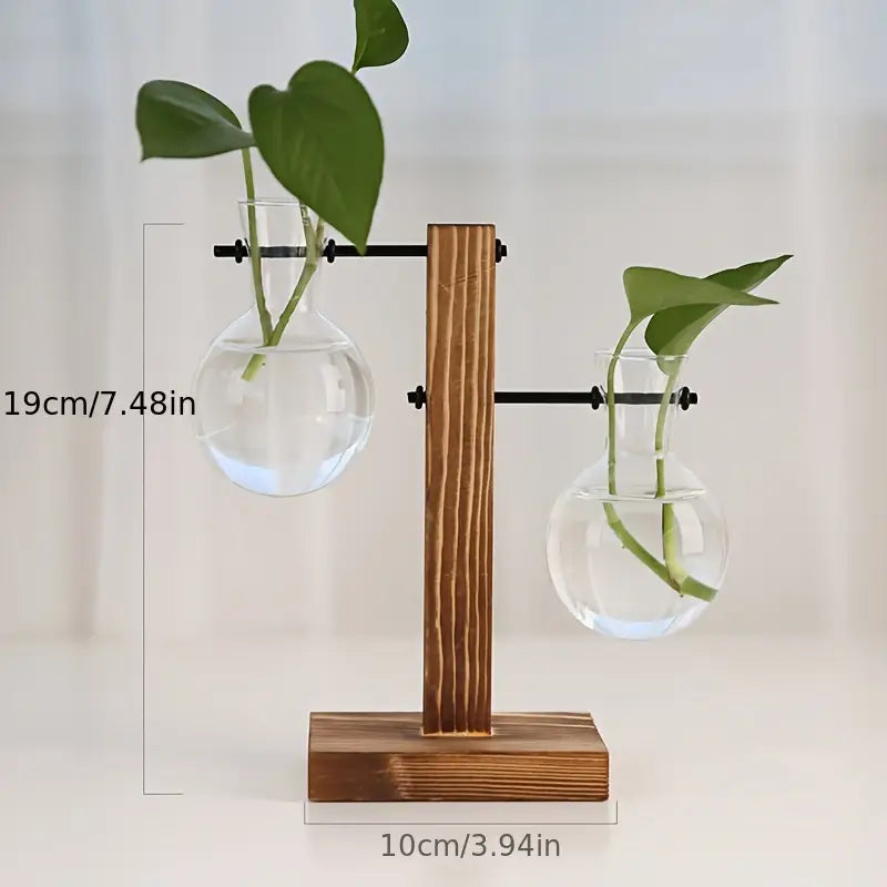 Elegant Bamboo Plant Stand – Two-Tiered Display Shelf with Round Wooden Base
