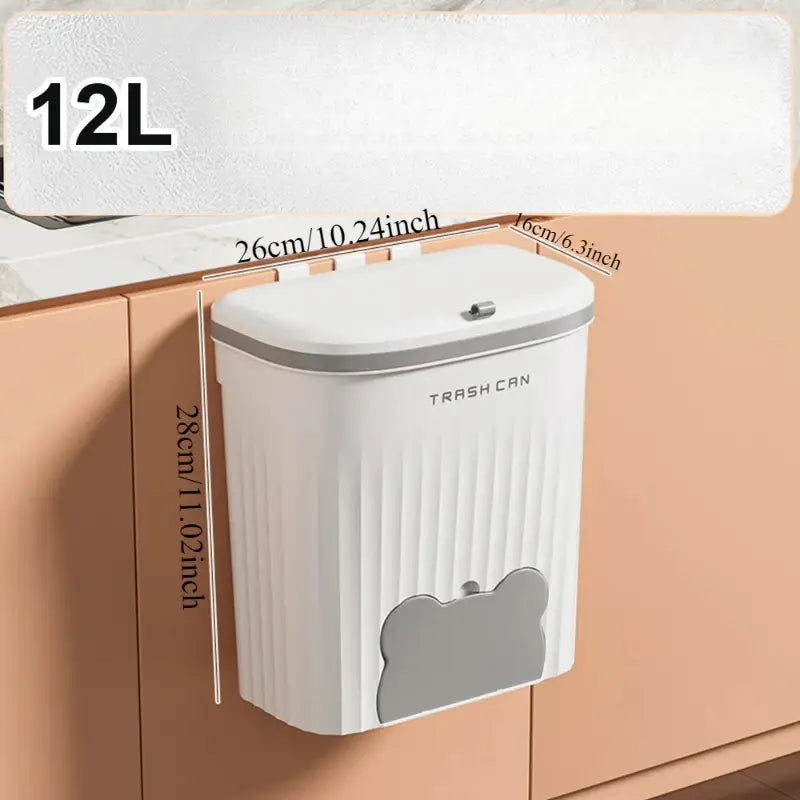 12L Wall-Mounted Kitchen Trash Can with Odor-Blocking Lid – Compact Wastebasket with Squeegee & Bag Storage Box for Cabinets, Under Sink & Counter tops