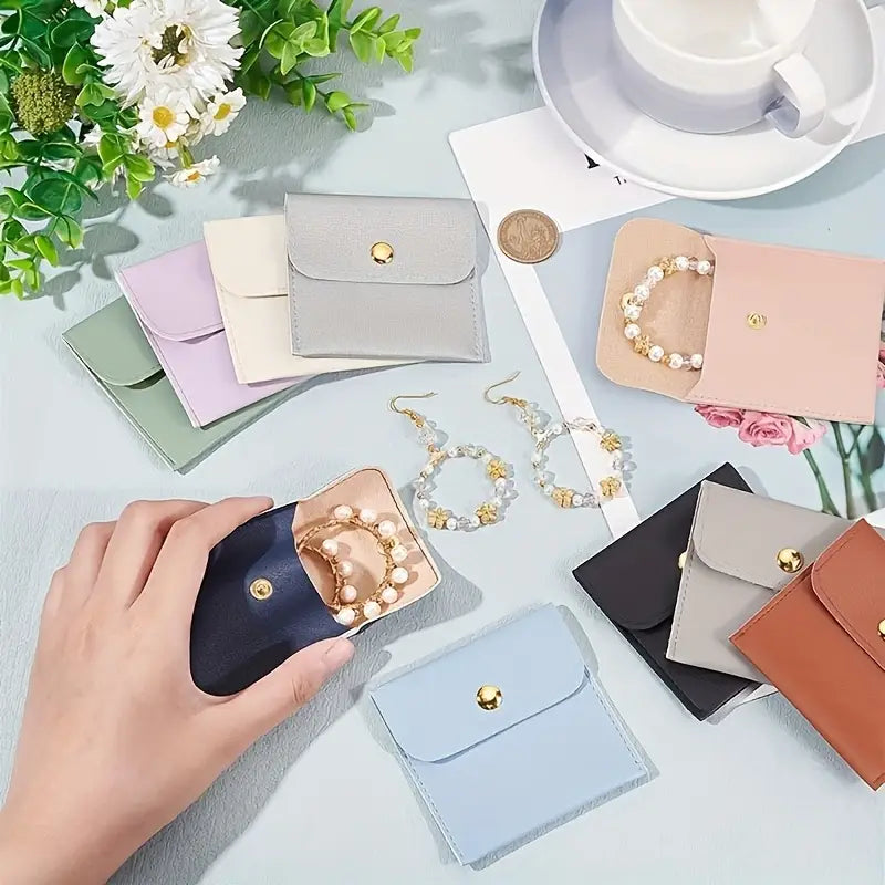 20pcs Assorted Colors Faux Leather Jewelry Pouches – Snap Closure Organizer for Rings, Necklaces & More
