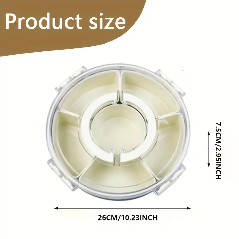 1pc Rotating Snack Tray with Lid – Round Food Organizer for Nuts, Candy & Dried Fruit