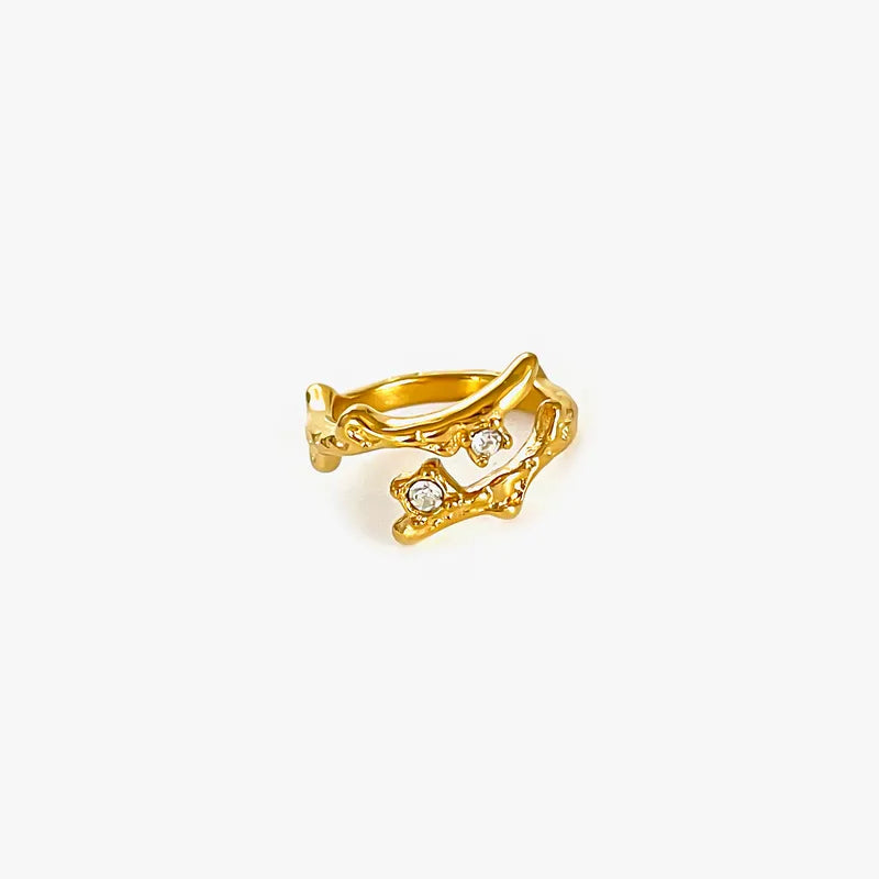 316L Stainless Steel Zircon Open Ring – 18K Gold Plated Irregular Waterproof Ring