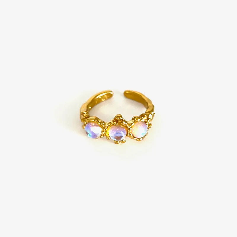316L Stainless Steel Zircon Open Ring – 18K Gold Plated Irregular Waterproof Ring