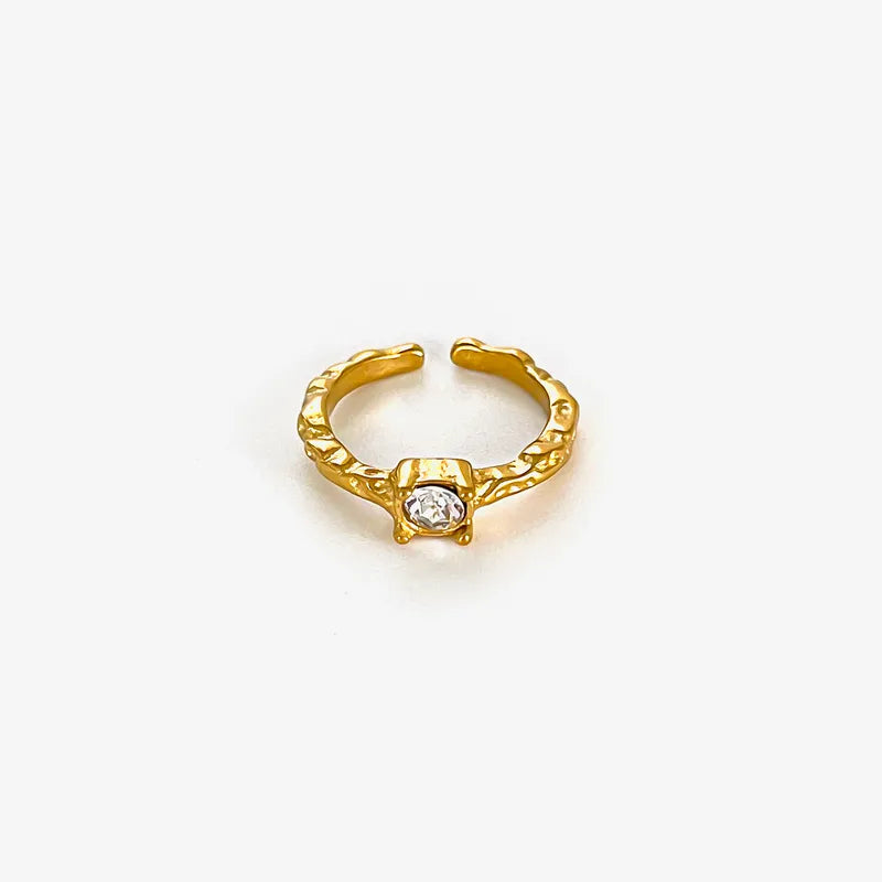 316L Stainless Steel Zircon Open Ring – 18K Gold Plated Irregular Waterproof Ring
