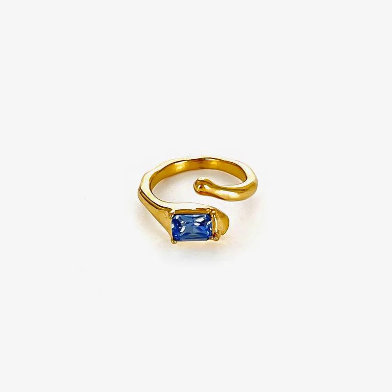 316L Stainless Steel Zircon Open Ring – 18K Gold Plated Irregular Waterproof Ring