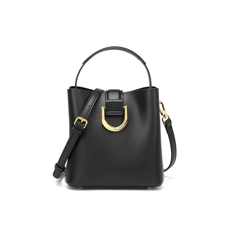 Genuine Leather Bucket Bag – Large Capacity Women’s Crossbody Shoulder Commuter Handbag
