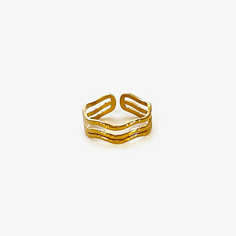 316L Stainless Steel Zircon Open Ring – 18K Gold Plated Irregular Waterproof Ring