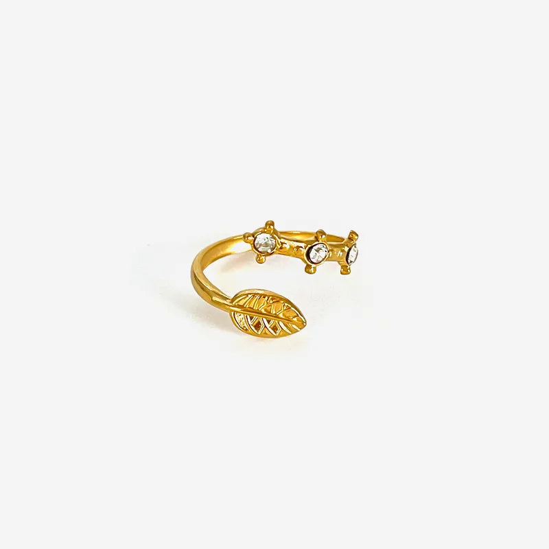 316L Stainless Steel Zircon Open Ring – 18K Gold Plated Irregular Waterproof Ring